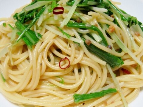 水菜＆アンチョビ☆ピリうまパスタ